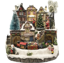 Weihnachtliches Dorfmodell mit Bahnhof, Zug und festlicher Dekoration