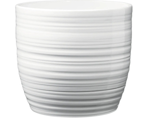 Weißer Blumentopf mit horizontalen Rillen