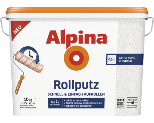 Alpina Rollputz extra fein 0,5 mm weiß 10 kg Alpina Rollputz gebrauchsfertig im Eimer mit einer extra feinen Struktur von 0,5 mm