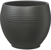 Schwarzer Blumentopf mit horizontalen Rillen