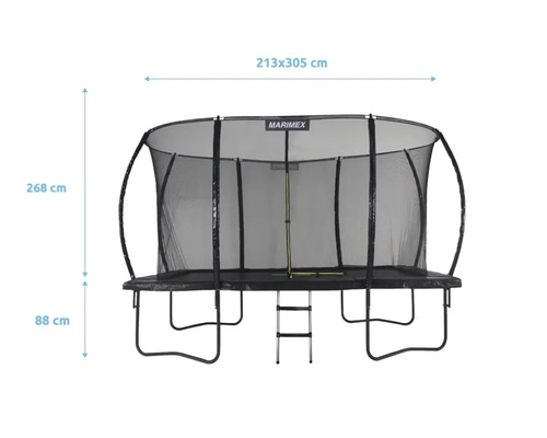 Rechteckiges Gartentrampolin mit Sicherheitsnetz und Leiter