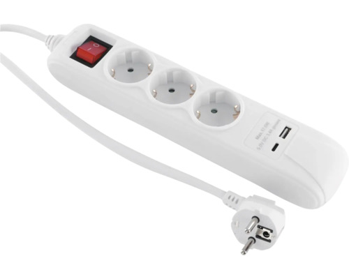 heimwerkerhit - 230V Steckdose mit 1 x USB-A & 1 x USB-C Ladegerät,  Schnellladung, PD-Charger: max. 18 Watt, Weiß, Reinweiß glänzed - imabo®