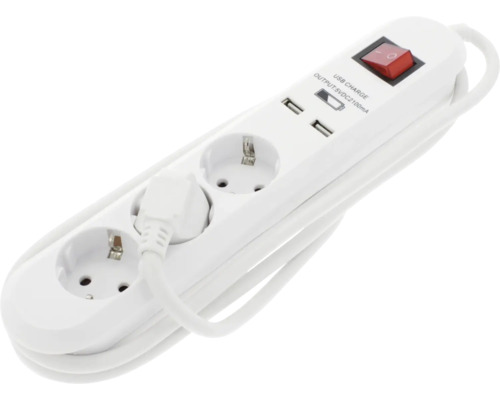 Steckdosenleiste mit zwei Steckdosen und USB-Anschlüssen