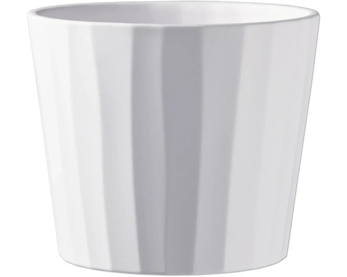Weißer Blumentopf mit vertikalem Rippenmuster