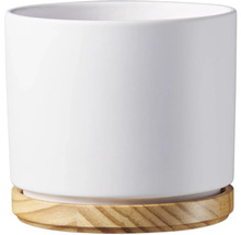 Blumentopf aus Keramik mit Holzuntersetzer