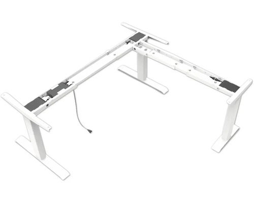 Weißes, höhenverstellbares Eckschreibtischgestell
