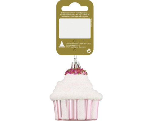 Christbaumhänger Cupcake Kunststoff rosa/weiß