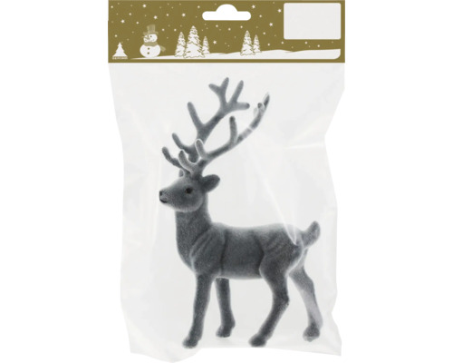 Weihnachtsdeko Hirsch Kunststoff grau 17 cm Dekorativer Rentieranhänger zur Weihnachtszeit in Verpackung