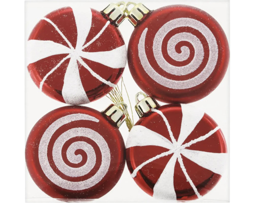 Christbaumhänger Zuckerl Kunststoff 6 cm 4-teilig rot