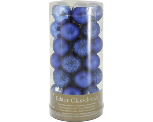 Blaues Christbaumkugel Set aus Glas im Kunststoffbehälter