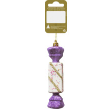 Glitzernder lila-weißer Bonbon-förmiger Christbaumschmuck