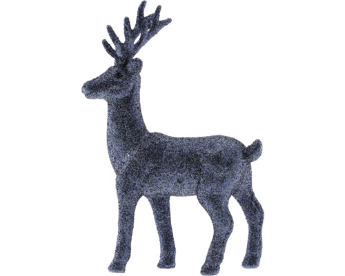 Weihnachtsdeko Hirsch Glitzer blau 19x12,5 cm Dekofigur Rentier stehend