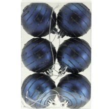 Sechs blaue Weihnachtskugeln mit Dekor in Verpackung