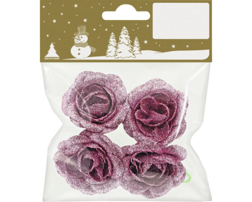 Weihnachtsdeko Rosen Glitzer 5 cm rosa