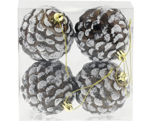 Viererpackung Tannenzapfen Christbaumkugeln mit Kunstschnee