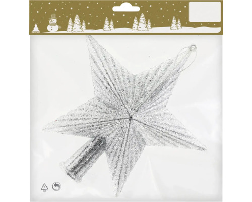 Christbaumspitze Stern Kunststoff Glitzer silber 18x19 cm Weihnachtsbaumspitze in Sternform