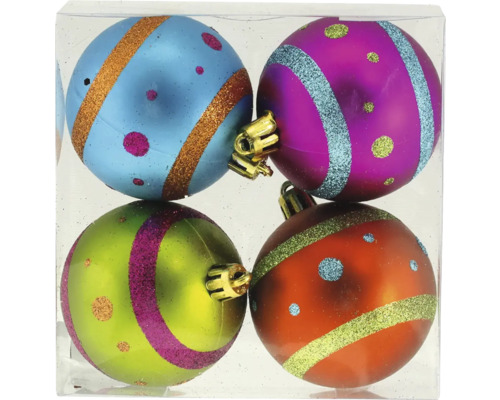 Christbaumkugeln Kunststoff Ø 6 cm 4-teilig blau/pink/grün