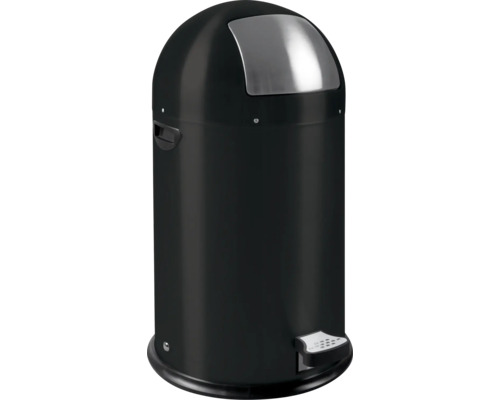 Schwarzer Treteimer mit Edelstahldeckel