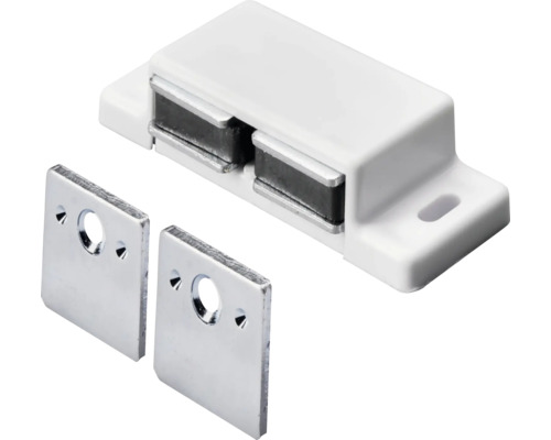 Magnetschnäpper mit zwei Gegenplatten für zwei Türen 2x2-3 kg 51 x 14 x 21 mm verzinkt weiß 10 Stück