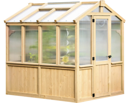 Holzgewächshaus mit Tür und Polycarbonatplatten