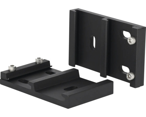 Zwei schwarze Aluminium-Montageschienen mit Schrauben