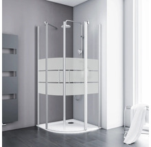 Eckdusche mit Duschkopf und Milchglasstreifen im Badezimmer