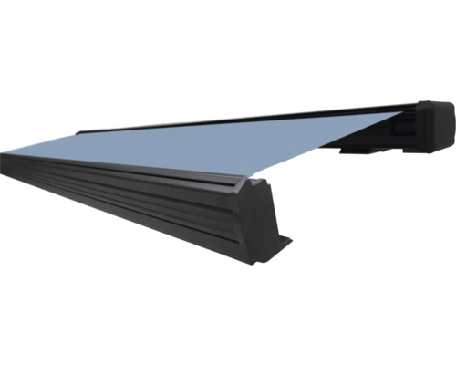 SOLUNA Kassettenmarkise Exquisit 5,5x2,5 Stoff Dessin 8204 Gestell DB703 dunkelgrau Antrieb rechts inkl. Motor und Wandschalter