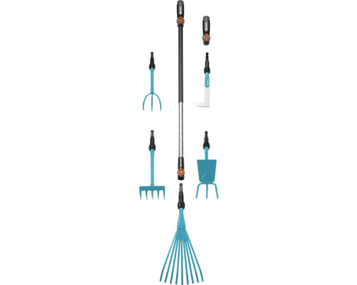 Gardena Reinigungs- und Pflegeset mit Teleskopstiel und verschiedenen Aufsätzen für die Gartenarbeit