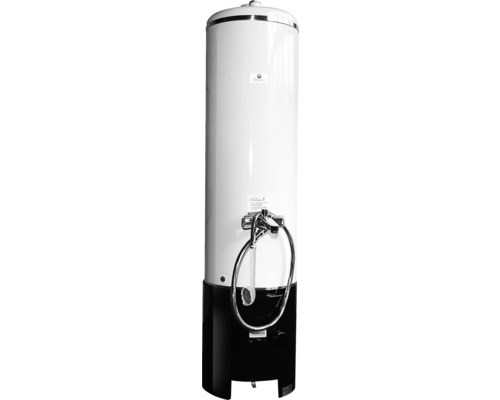 Badeofen 7,5 kW drucklos schwarz mit Mischbatterie und Oberofen 100 Liter weiß Freistehende Dusche mit Brausekopf und Armatur für den Garten