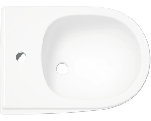 Aufnahme eines weißen Aufsatzwaschbeckens mit Hahnloch