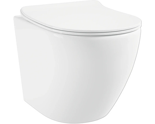 Erhöhtes-Wandtiefspülklosett-Set Jungborn Two spülrandlos weiß glänzend mit WC-Sitz Wandhängendes WC aus Keramik