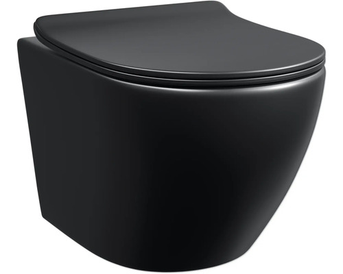 Wandtiefspülklosett-Set Jungborn FourTief spülrandlos schwarz matt mit WC-Sitz