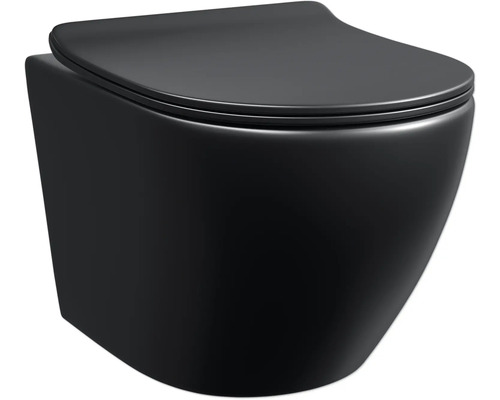 Wandtiefspülklosett-Set Jungborn FourTief spülrandlos schwarz matt mit WC-Sitz Wand-Tiefspülklosett aus Keramik mit WC-Sitz