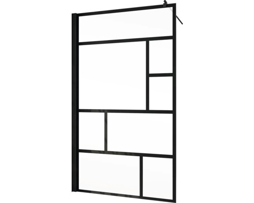 Duschwand mit schwarzem Rahmen und klarem Glas