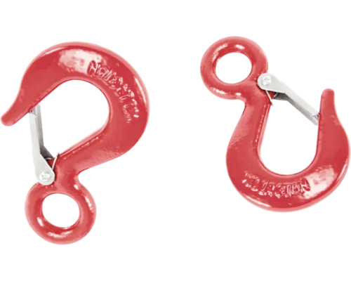 Zwei rote Lasthaken mit Sicherung