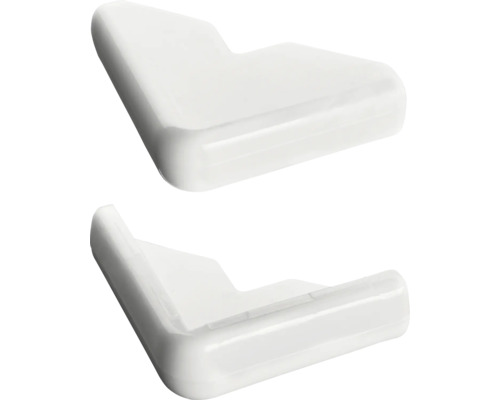 Zwei weiße Eckenschutzvorrichtungen zum Schutz vor Stößen