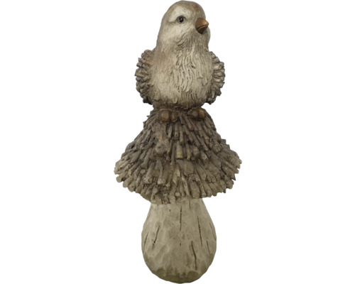 Dekofigur Vogel mit Pilz H 51 cm braun