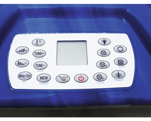Bedienfeld eines Whirlpools mit verschiedenen Tasten und einem Display
