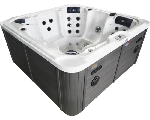 Quadratischer Whirlpool mit Düsen, Kopfstützen und Verkleidung