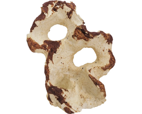 Aquariumdeko aquaroche Two Hole Rock handmodeliert, wasserneutral, leicht, porös, Keramik 7 x 13 cm creme braun Dekorativer Aquarienstein mit Löchern zur Gestaltung von Unterwasserwelten