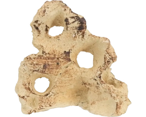 Aquariumdeko aquaroche 3 Hole Rock handmodeliert, wasserneutral, leicht, porös, Keramik 16 x 11 cm creme braun Dekorative Aquariendekoration aus Kunstharz mit Löchern