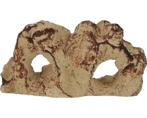 Aquariumdeko aquaroche Central Rock S handmodeliert, wasserneutral, leicht, porös, Keramik 17 x 7 cm creme braun Dekorativer Aquariumstein mit zwei Öffnungen