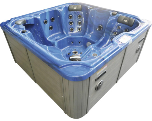 Quadratischer Whirlpool mit Düsen und grauer Verkleidung