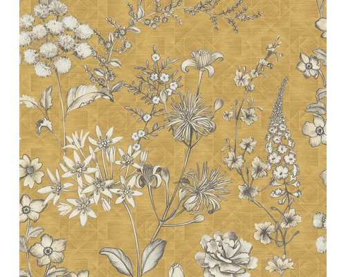 Vliestapete Metropolitan Stories 3 floral gelb grau Tapete mit Blumenmuster auf strukturiertem Grund
