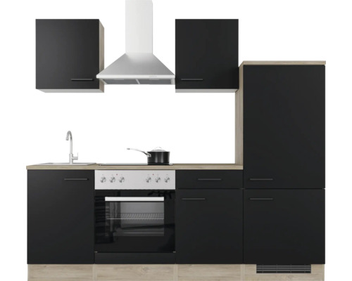 Komplette Küche mit Spüle, Herd, Ofen, Dunstabzugshaube und Schränken
