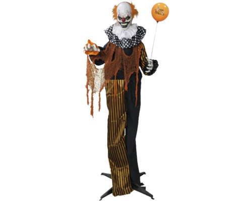 Dekofigur Halloween stehender Clown 20x110x166 cm schwarz-orange animiert mit Soundeffekt