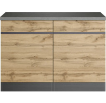 Unterschrank mit Holzdekor und grauer Arbeitsplatte