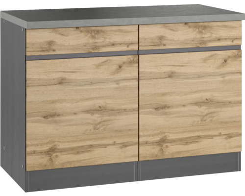 Unterschrank Held Möbel PISA 120x60x86 cm wildeiche matt/graphit mit Drehtüre und Schublade Unterschrank mit zwei Holztüren und Arbeitsplatte