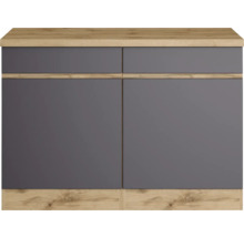 Grauer Unterschrank mit zwei Schubladen und zwei Türen