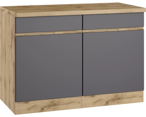 Unterschrank Held Möbel PISA 120x60x86 cm grau matt/wildeiche mit Drehtüre und Schublade Kommode mit zwei Schubladen und zwei Türen